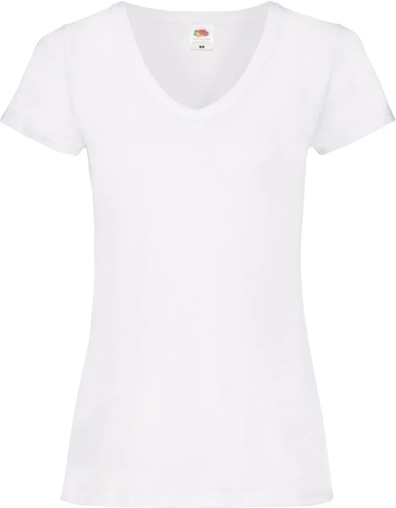 Fruit of the Loom Lady-Fit Valueweight V-Neck T – Damen V-Ausschnitt T-Shirt – White