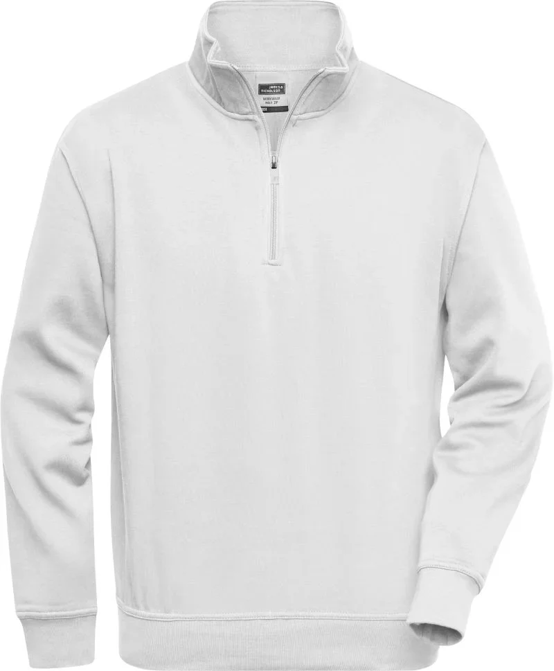 James & Nicholson JN 831 – Workwear Sweater mit 1/4 Zip – White