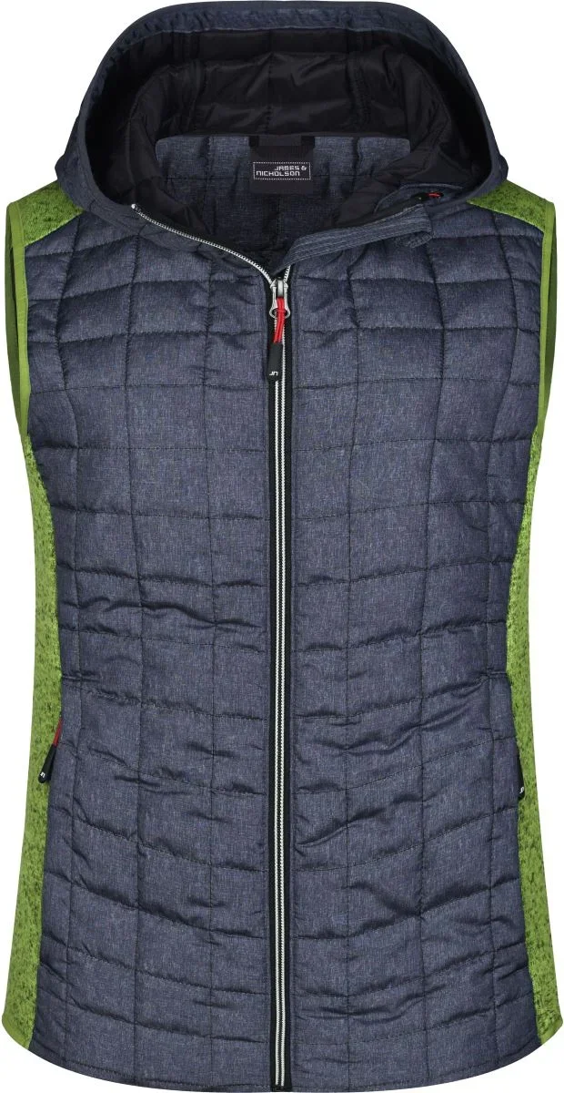 James & Nicholson JN 767 – Damen Hybrid Strickfleece Gilet – Kiwi Melange/Anthracite Melange