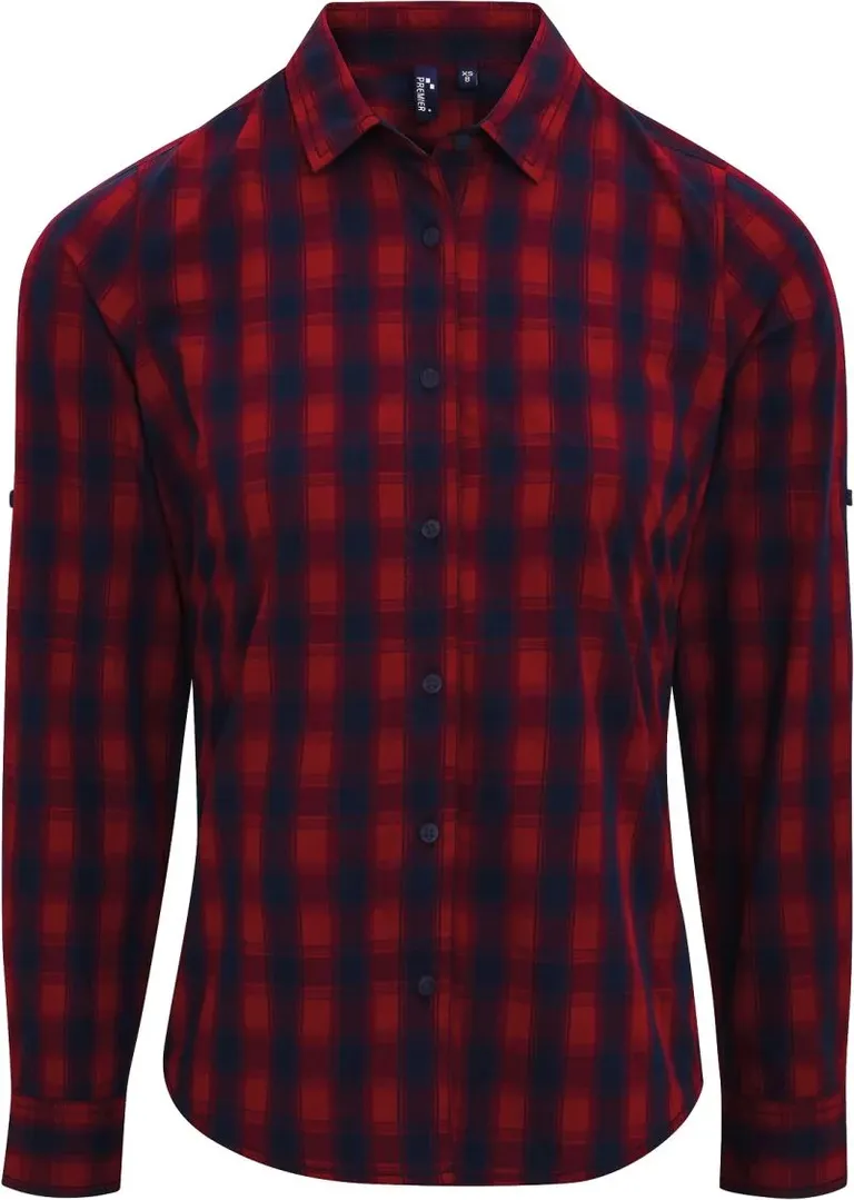 Premier PR 350 – Popeline Bluse langarm "Mulligan" – Red/Navy