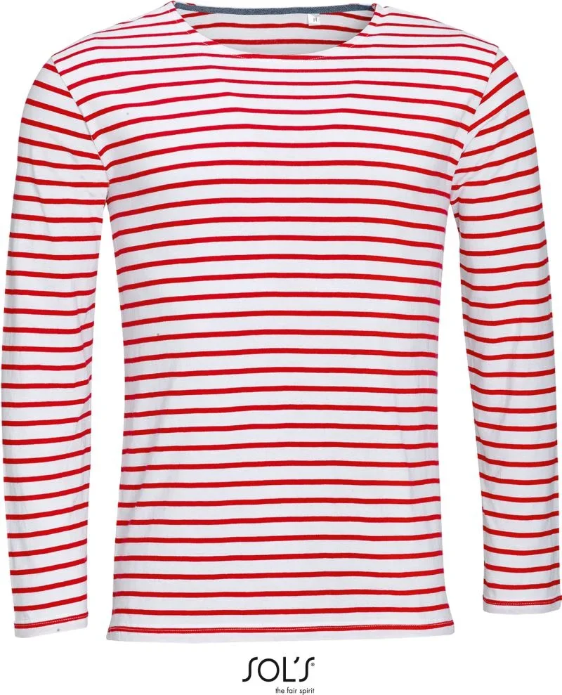 SOL's Collection Marine Men – Herren T-Shirt langarm gestreift – White/Red