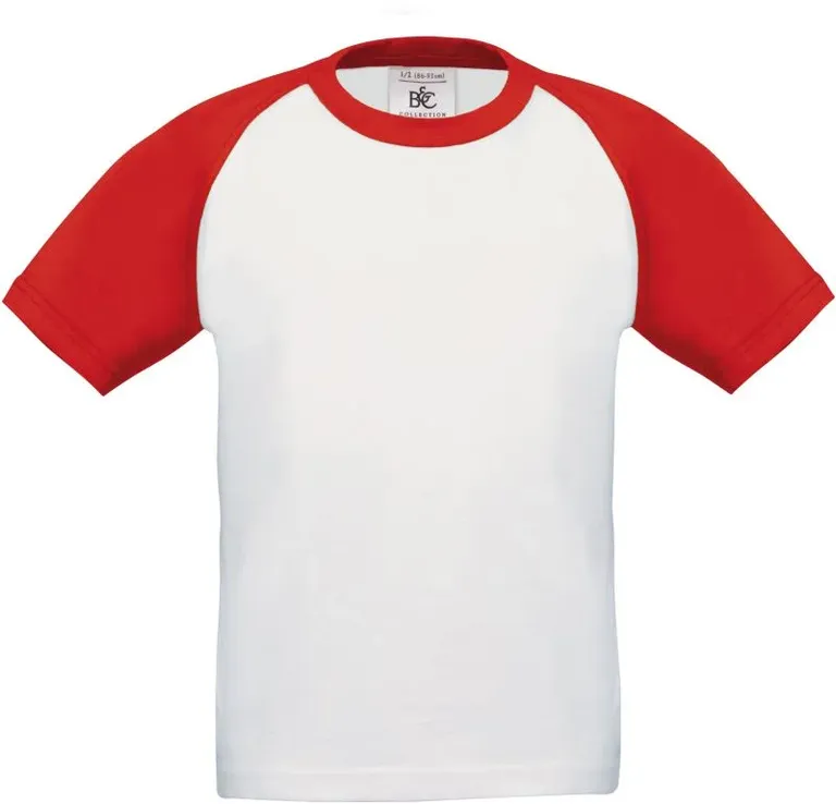 B&C Collection Base-Ball – Kinder Raglan Kontrast T-Shirt – White/Red