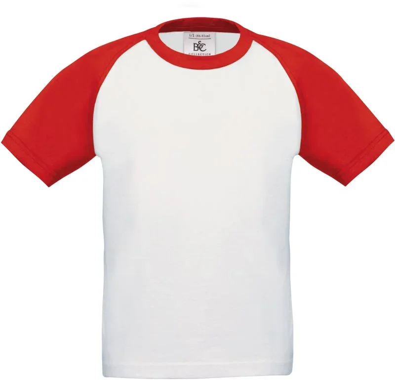 B&C Collection Base-Ball – Kinder Raglan Kontrast T-Shirt – White/Red