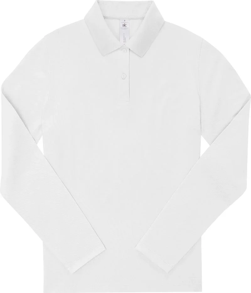 B&C Collection My Polo 210 LSL – Schweres Damen Piqué Polo langarm – White