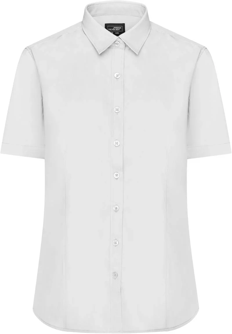 James & Nicholson JN 679 – Popeline Bluse kurzarm – White
