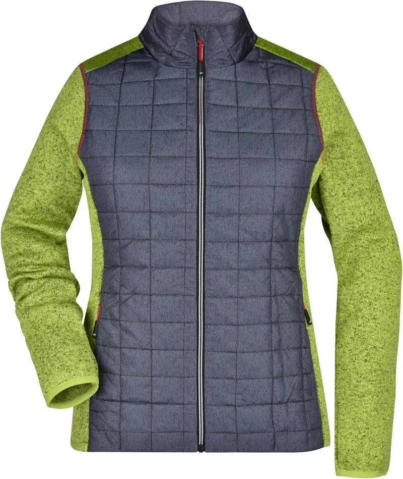 James & Nicholson JN 741 – Damen Strick Hybrid Jacke – Kiwi Melange/Anthracite Melange