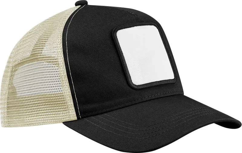 Beechfield B 636 – 5 Panel Trucker Kappe mit Patch – Black/Stone