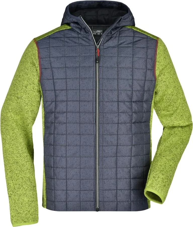 James & Nicholson JN 772 – Herren Strick Hybrid Jacke – Kiwi Melange/Anthracite Melange