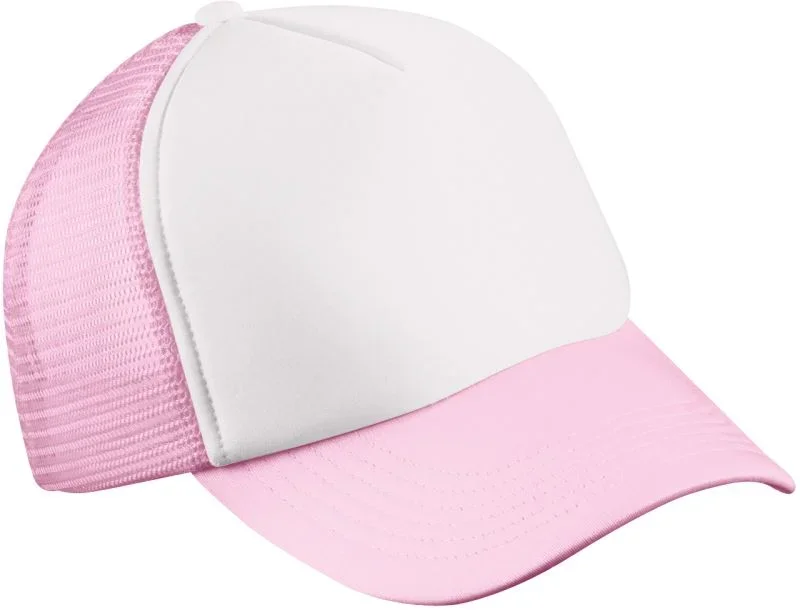 Myrtle Beach MB 71 – Kinder 5 Panel Polyester Mesh Kappe – White/Baby Pink