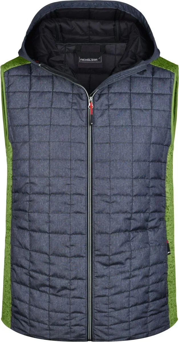 James & Nicholson JN 768 – Herren Hybrid Strickfleece Gilet – Kiwi Melange/Anthracite Melange