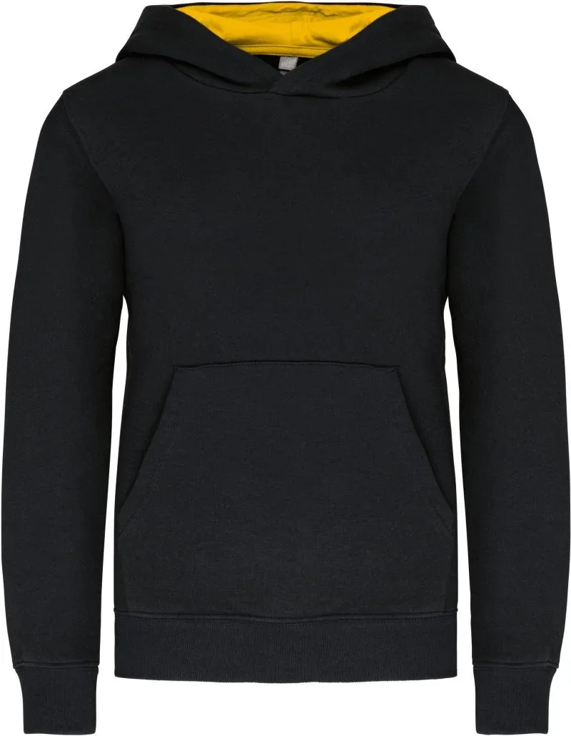 Kariban K 453 – Kinder Kontrast Kapuzen Sweater – Black/Yellow