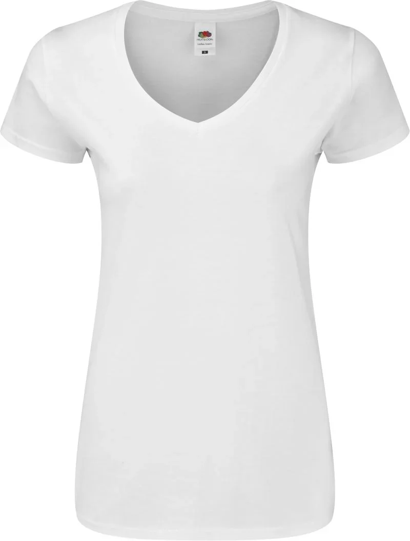 Fruit of the Loom Lady-Fit Iconic 150 V-Neck T – Damen V-Ausschnitt T-Shirt – White