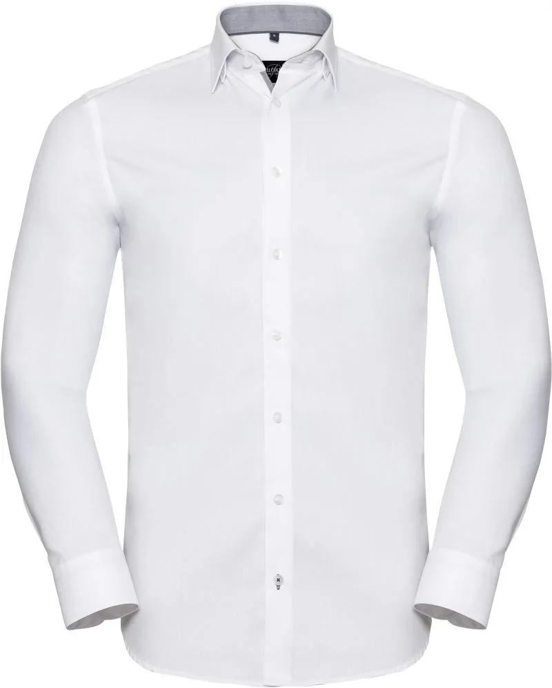 Russell Athletic 964M – Herringbone Kontrast Hemd langarm – White/Silver/Convoy Grey