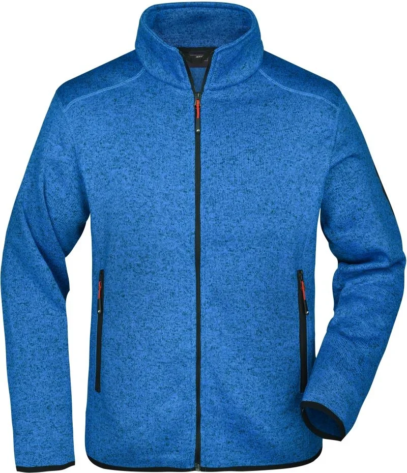 James & Nicholson JN 762 – Herren Strickfleece Jacke – Royal Melange/Red