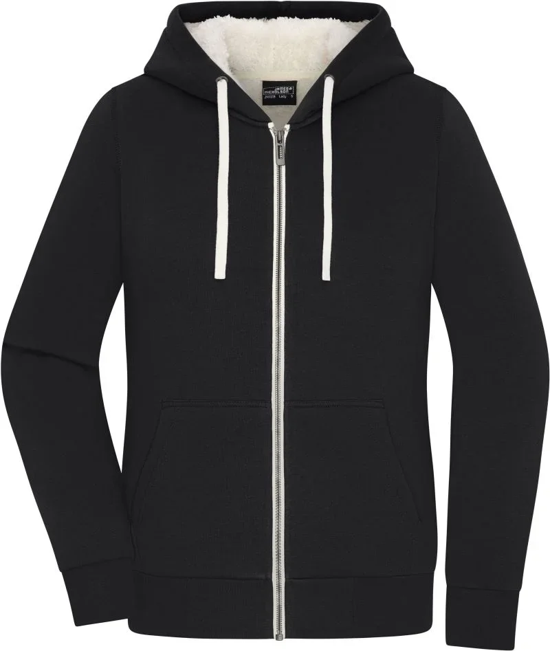 James & Nicholson JN 1319 – Damen Kapuzen Sweatjacke "Sherpa" – Black/Nature