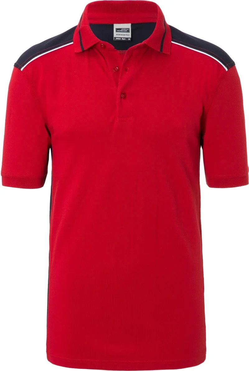 James & Nicholson JN 858 – Herren Workwear Piqué Polo - Color – Red/Navy