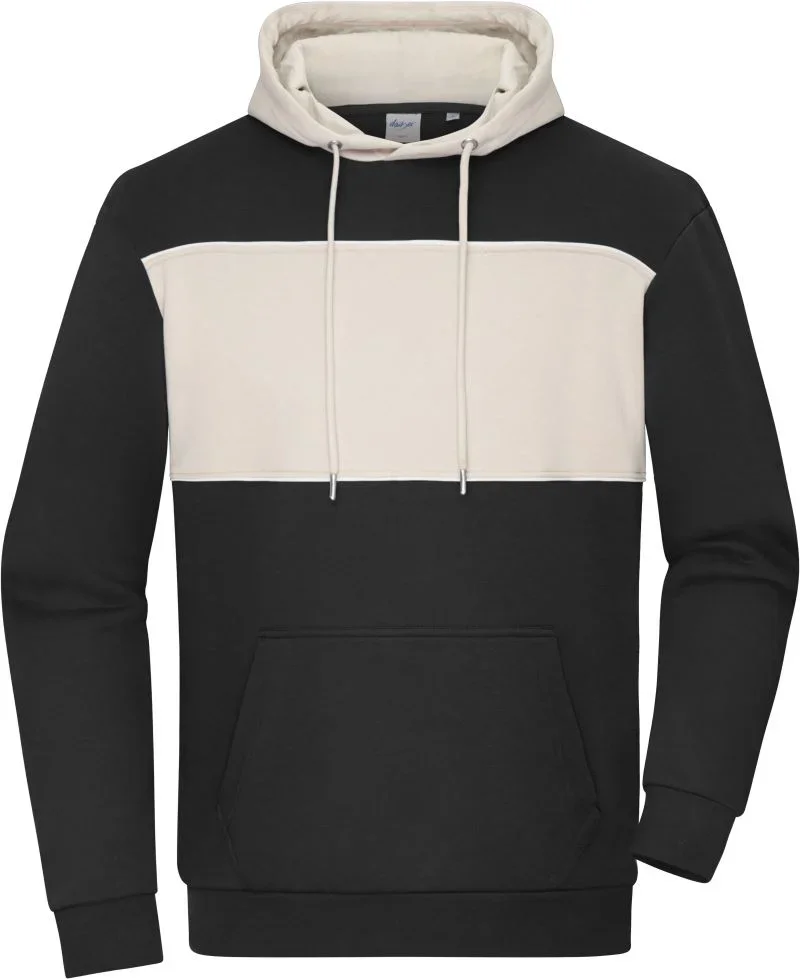 James & Nicholson 8051 – Bio Kapuzen Sweater "Colour-Block" – Black/Sandstone