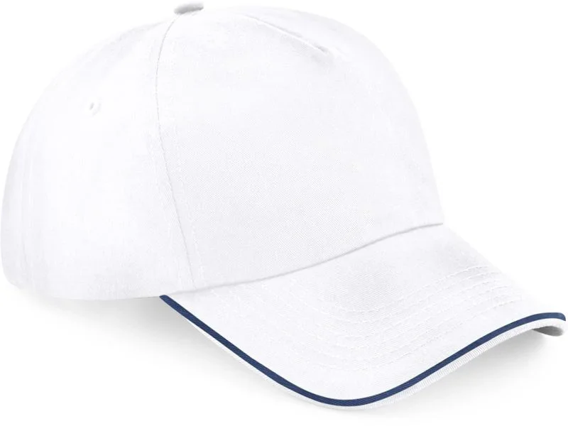 Beechfield B 25C – 5 Panel Kappe "Authentic Piped Peak" – White/French Navy
