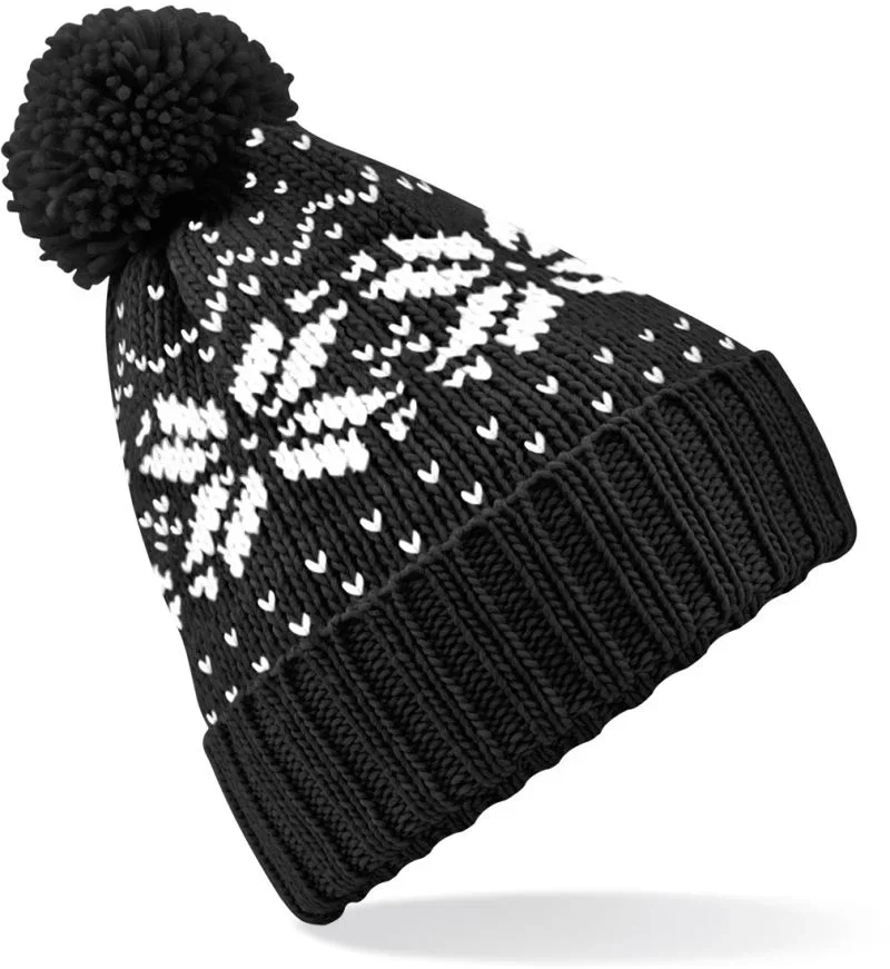Beechfield B 456 – Fair Isle Snowstar® Beanie – Black/White