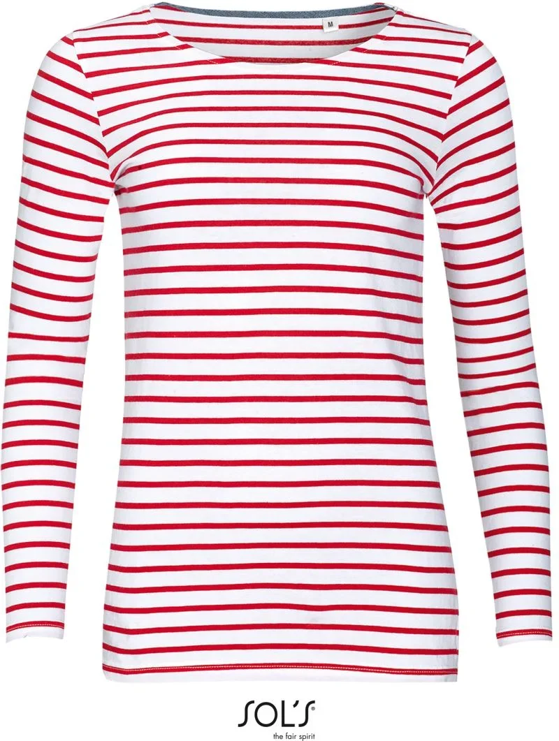 SOL's Collection Marine Women – Damen T-Shirt langarm gestreift – White/Red