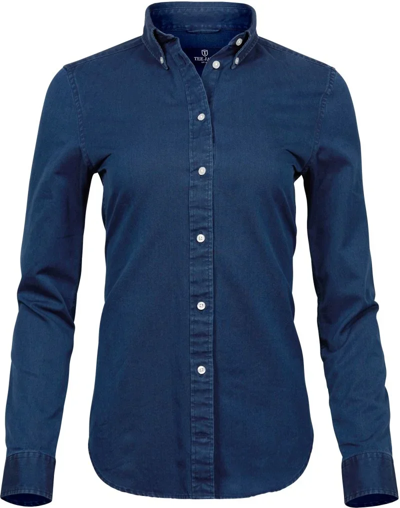 TEE JAYS TJ 4003 – Denim Twill Bluse langarm – Indigo Blue