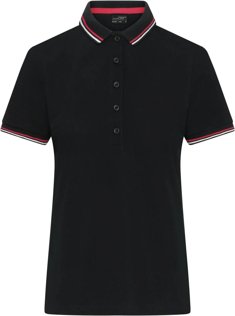 James & Nicholson JN 1305 – Schweres Damen Piqué Polo mit Kontraststreifen – Black/White/Red