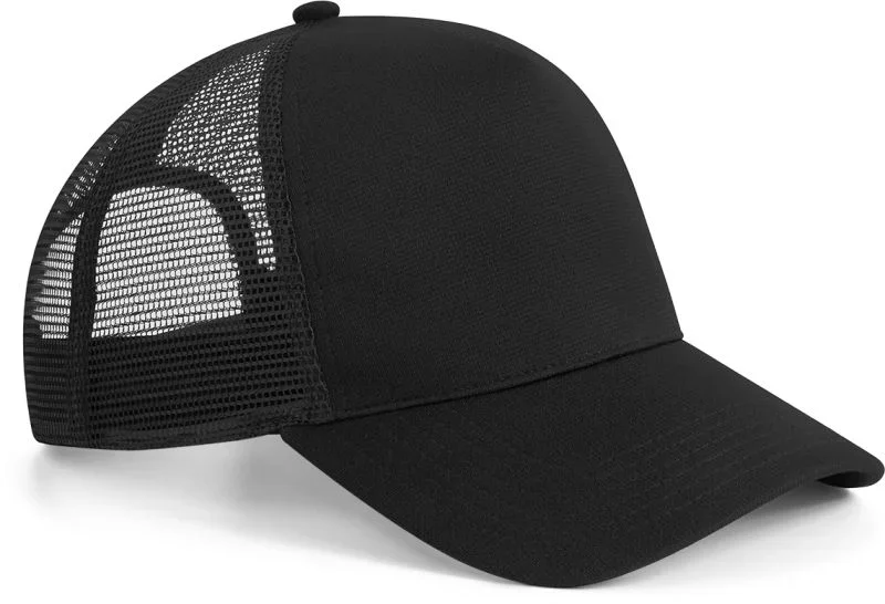 Beechfield B 642 – 5 Panel Snapback Kappe "Microknit Trucker" – Black
