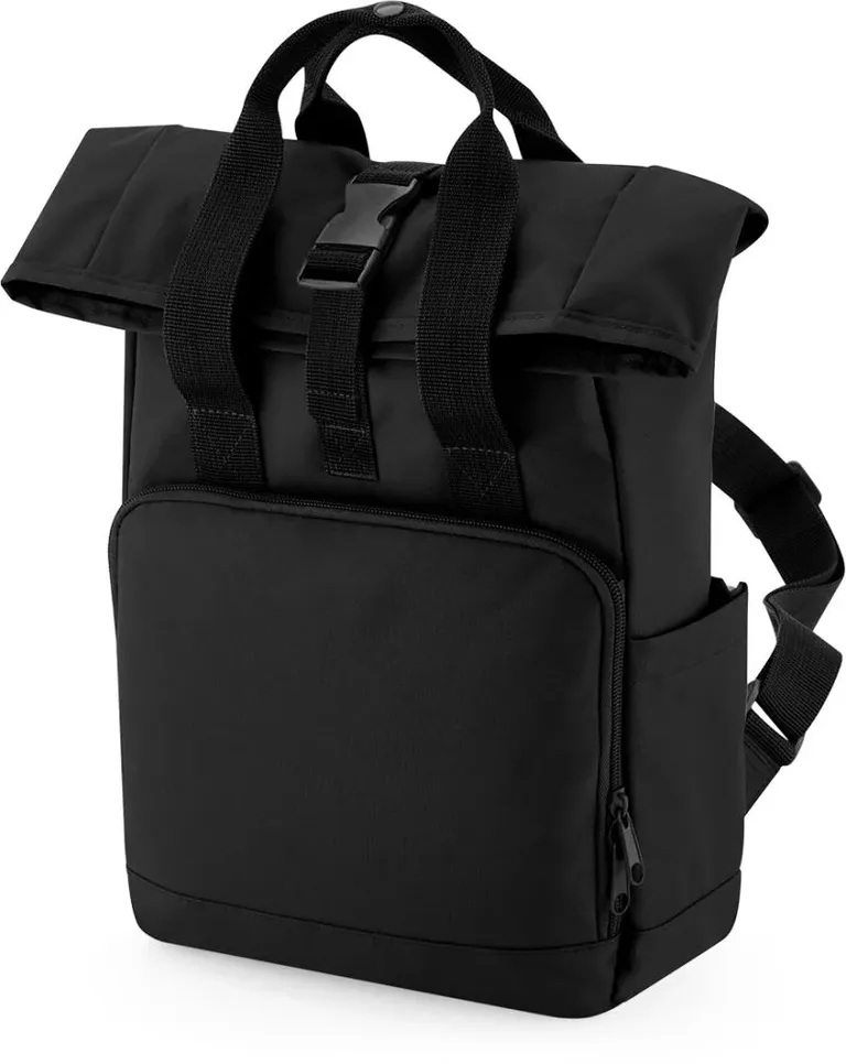 BagBase BG 118S – Mini Roll-Top Rucksack mit Doppelgriff – Black