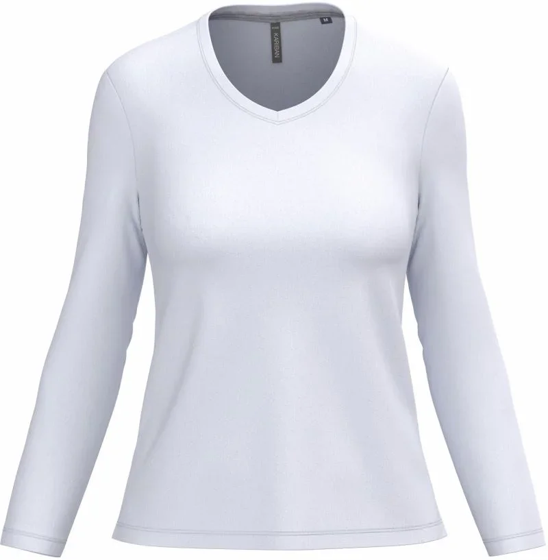 Kariban K 382 – Damen V-Ausschnitt T-Shirt langarm – White