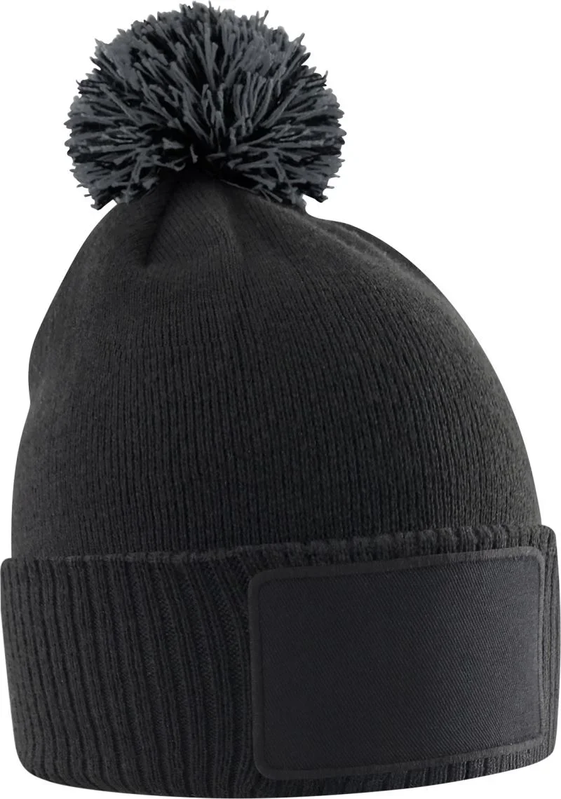 Beechfield B 443B – Kinder Strickmütze mit Pompon "Snowstar" – Black/Graphite Grey