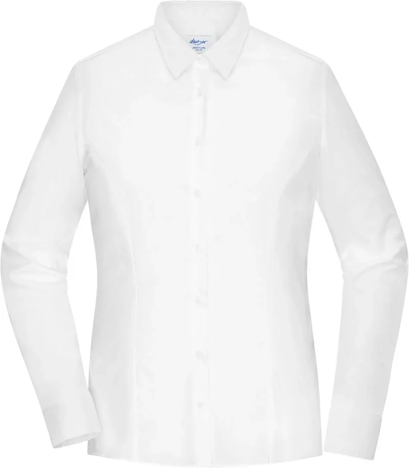 James & Nicholson JN 1371 – Popeline Slim Fit Bluse langarm – White