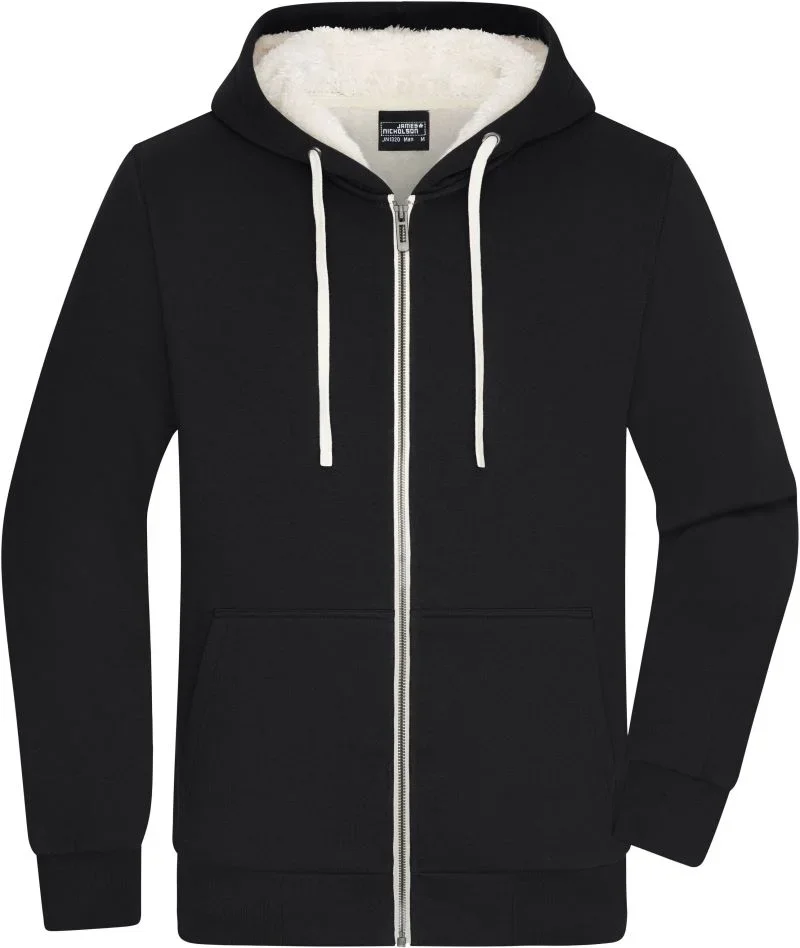 James & Nicholson JN 1320 – Herren Kapuzen Sweatjacke "Sherpa" – Black/Nature