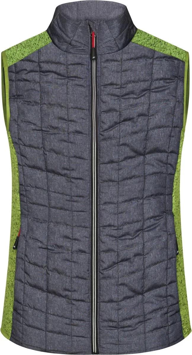 James & Nicholson JN 739 – Damen Hybrid Strickfleece Gilet – Kiwi Melange/Anthracite Melange