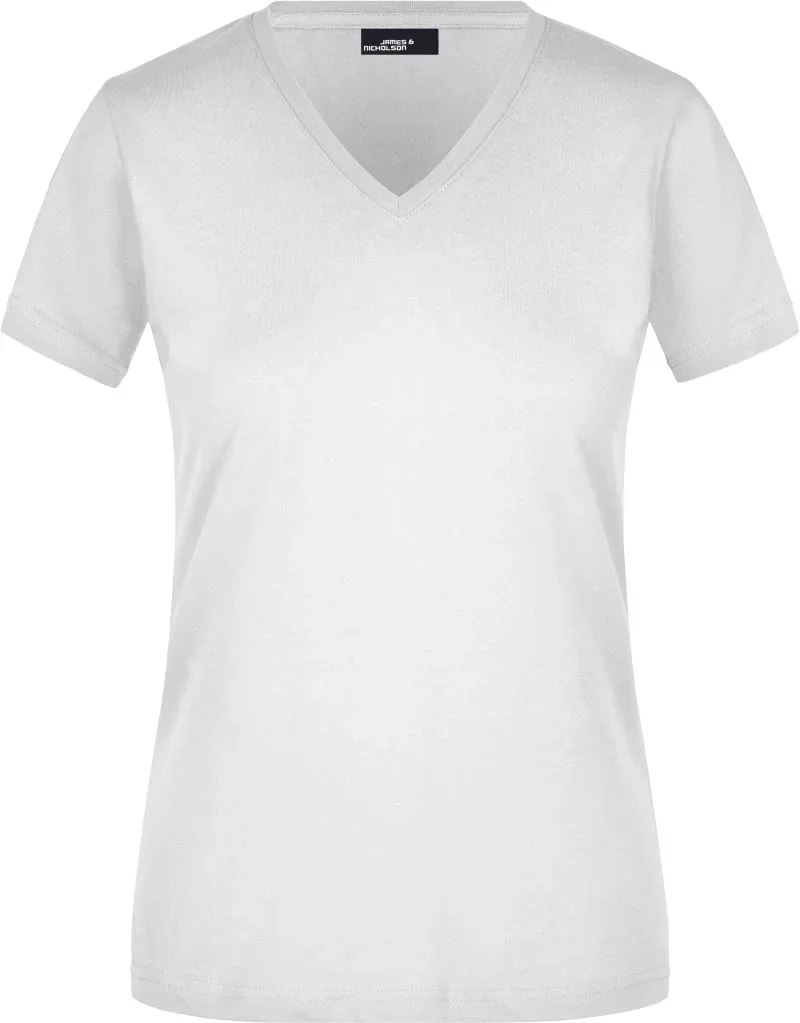 James & Nicholson JN 972 – Tailliertes Damen V-Ausschnitt T-Shirt – White